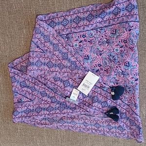 J Jill summer-weight triangle scarf with navy tassels